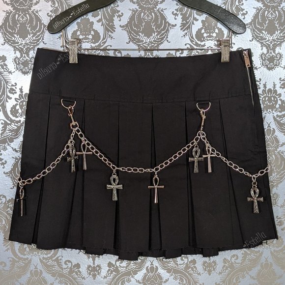 Dolls Kill Widow Pleated Goth Hexed Ankh Chain Skirt - Picture 1 of 7